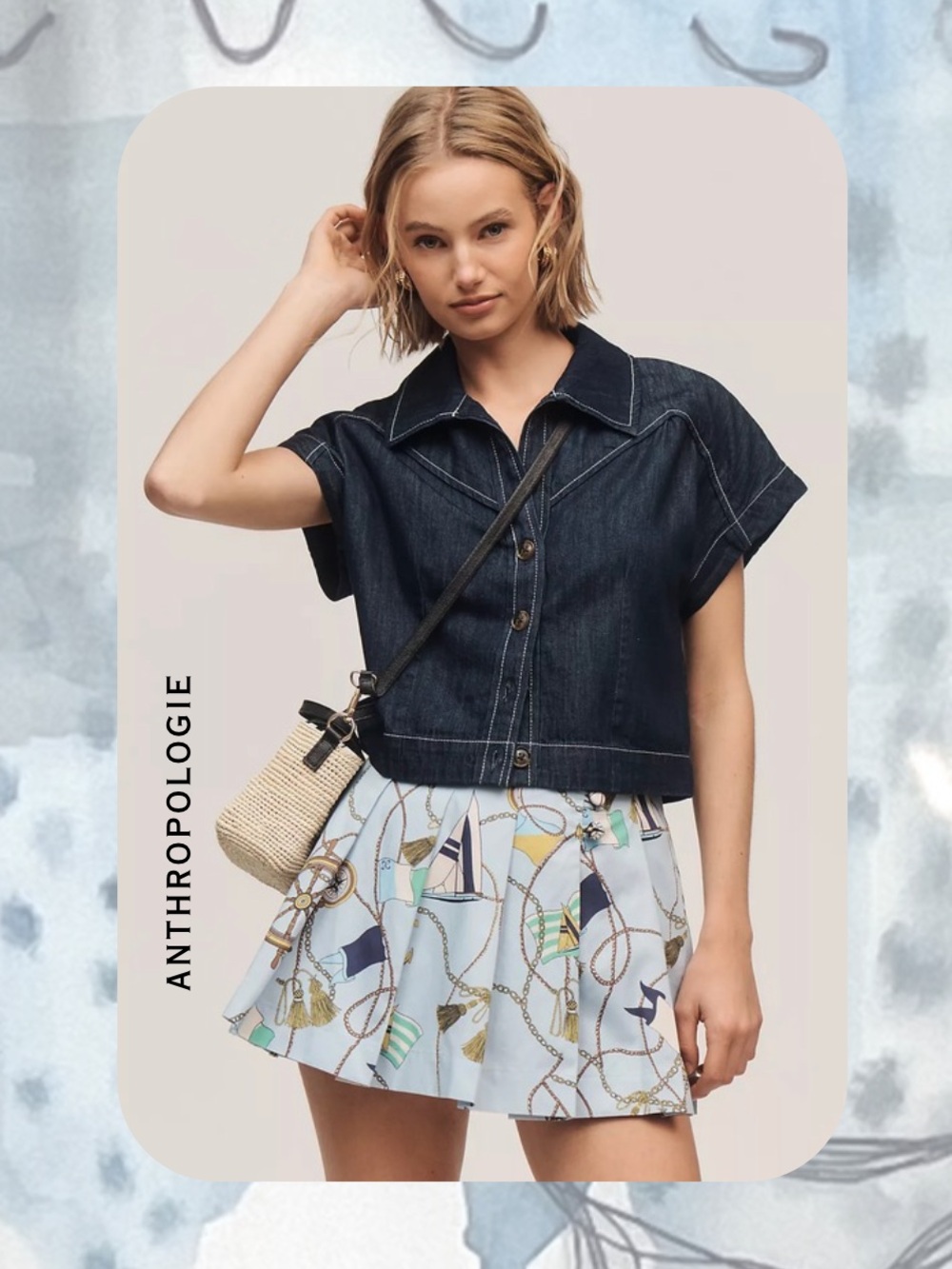 Anthropologie Maeve Nautical Print Mini Skort